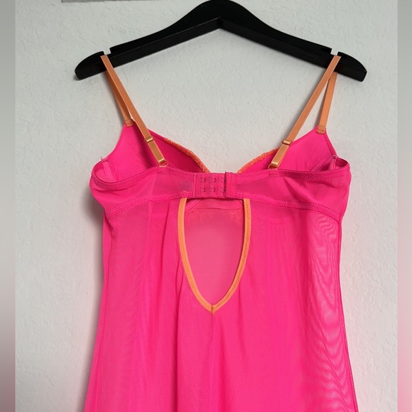 Pink & Orange Trimmed Mesh Teddy Babydoll - Picture 3 of 5